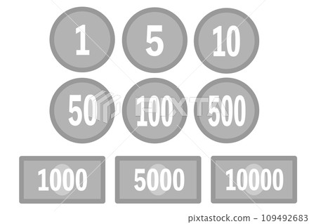 日元硬幣和紙幣圖示集合 109492683