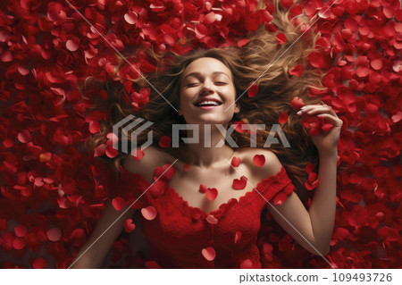 AI-generated content. A woman revels in the joy and merriment of a festive atmosphere 109493726