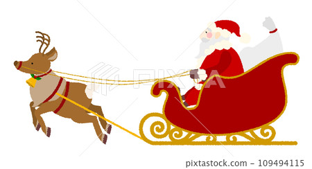 溫馨可愛的聖誕手繪風格聖誕老人和馴鹿側拉雪橇 109494115