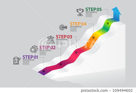 business data visualization steps timeline infographic element report layout template background with business line icon 5 steps 109494602