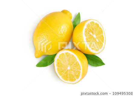 Ripe lemon with half isolated on white background with full depth of field. Top view. Flat lay 109495308