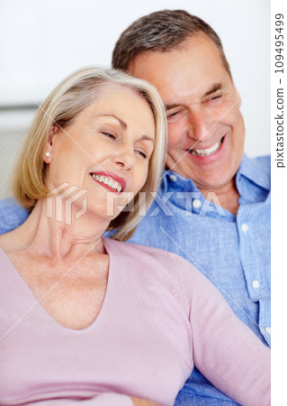 Senior, couple and face or happy on sofa with support, relationship and marriage in retirement home. Elderly, man and woman with smile on couch in living room with trust, relax and bonding in house Senior, couple and face or happy on sofa with support, relationship and marriage in retirement home. Elderly, man and woman with smile on couch in living room with trust, relax and bonding in house 109495499