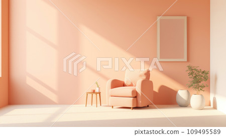 Peach Fuzz tones bring calm to a minimalist interior 109495589