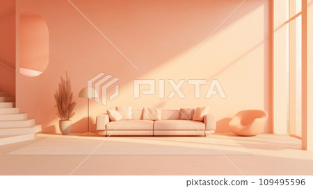 Peach Fuzz interior, minimalist design for tranquil spaces 109495596