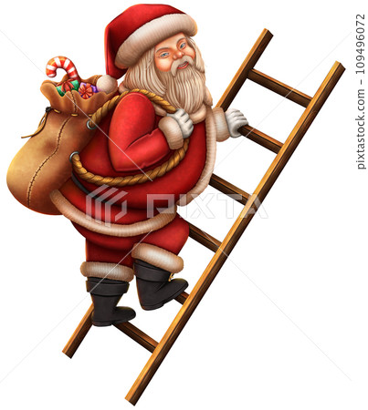 Santa climbing ladder with a gift bag 109496072