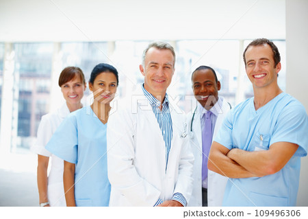 Portrait, cooperation and doctor with healthcare, nurse and career with happiness, clinic and about us. Face, people and group with medical, professional and diversity in hospital, smile and teamwork Portrait, cooperation and doctor with healthcare, nurse and career with happiness, clinic and about us. Face, people and group with medical, professional and diversity in hospital, smile and teamwork 109496306
