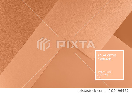 Abstract geometric paper background demonstrating Peach Buzz trendy color 2024. The backdrop for an invitation card, greeting card or web design. Creative copy space, flat lay Abstract geometric paper background demonstrating Peach Buzz trendy color 2024. The backdrop for an invitation card, greeting card or web design. Creative copy space, flat lay 109496482