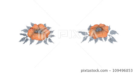 Orange flowers. Flower set. Mixed media illustrations Orange flowers. Flower set. Mixed media illustrations 109496853