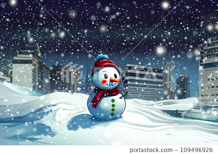 雪夜街角堆雪人的插圖 109496926