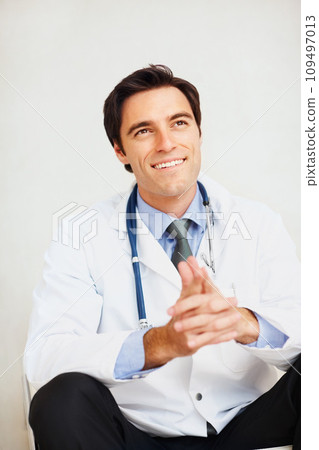 Happiness, thinking doctor and relax man brainstorming problem solving solution, healthcare innovation or clinic ideas. Cardiology plan, medical inspiration and expert planning medicine development Happiness, thinking doctor and relax man brainstorming problem solving solution, healthcare innovation or clinic ideas. Cardiology plan, medical inspiration and expert planning medicine development 109497013