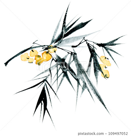 Tree leaves branch with yellow berries Tree leaves branch with yellow berries 109497052