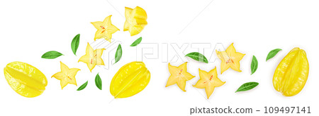 Carambola or star-fruit isolated on white background with copy space for your text. Top view. Flat lay Carambola or star-fruit isolated on white background with copy space for your text. Top view. Flat lay 109497141