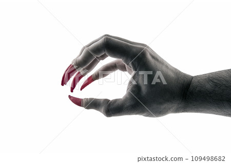 Creepy monster hand with red claws isolated on white background with clipping path Creepy monster hand with red claws isolated on white background with clipping path 109498682