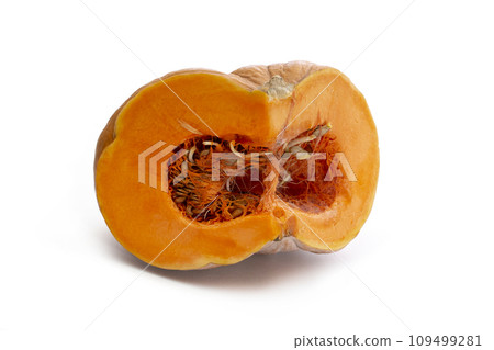 Part of a cut ripe pumpkin on a white background Part of a cut ripe pumpkin on a white background 109499281