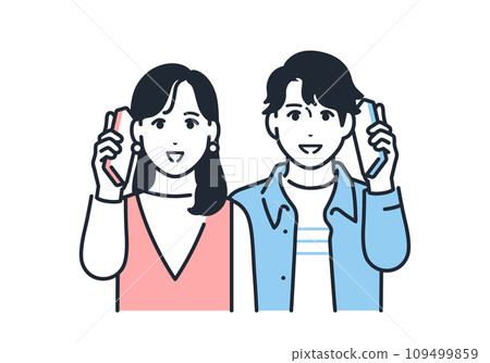 一個年輕男女無限打電話的簡單向量圖解 109499859