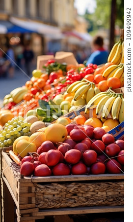 Seasonal fresh fruits at a street outdoor market 109499942