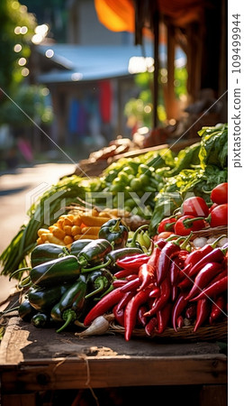 Seasonal vegetables at a street outdoor market 109499944