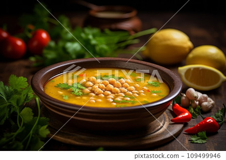 Chickpea soup in a bowl with spices Chickpea soup in a bowl with spices 109499946