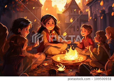 AI-generated content. Happy Lohri festival of Punjab India background. group of people playing lohri dance AI-generated content. Happy Lohri festival of Punjab India background. group of people playing lohri dance 109500938