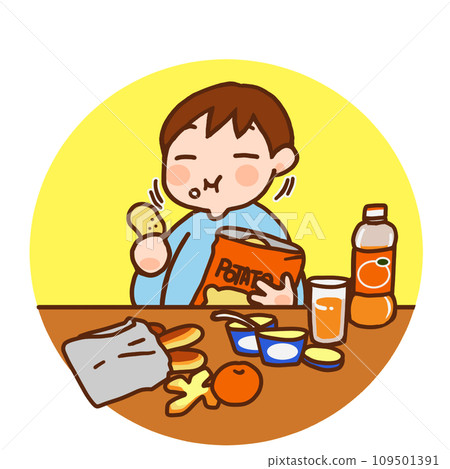 一個吃太多零食的男孩-插圖素材 [109501391] - PIXTA圖庫
