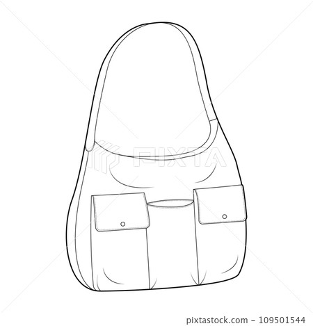 Multi-Compartment Bag with front pockets hobo silhouette. Fashion accessory technical illustration. Vector satchel Multi-Compartment Bag with front pockets hobo silhouette. Fashion accessory technical illustration. Vector satchel 109501544