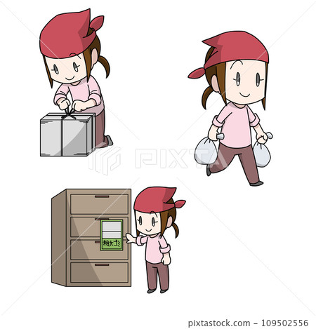 3 patterns of illustrations of women taking out the trash 109502556