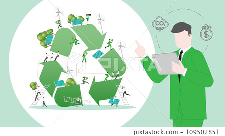 ESG sustainability business policy. Carbon credit calculate from reduce carbon footprint and carbon offset. Profit of Recycle 109502851