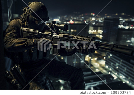 Sniper on the roof of the building Sniper on the roof of the building 109503784