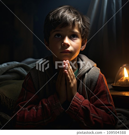 Little child hand praying,Hands folded in prayer concept. AI Generate 109504388