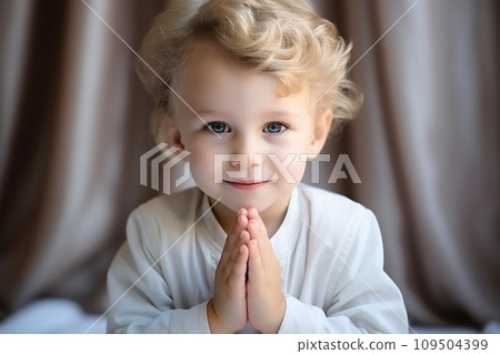 Little child hand praying,Hands folded in prayer concept. AI Generate Little child hand praying,Hands folded in prayer concept. AI Generate 109504399