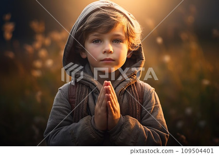 Little child hand praying,Hands folded in prayer concept. AI Generate Little child hand praying,Hands folded in prayer concept. AI Generate 109504401