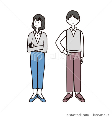 穿著商務休閒服的男女全身插畫素材集 109504493