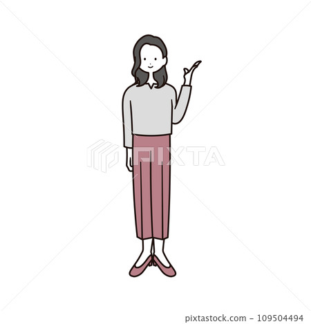 穿著商務休閒服指導的女性全身插畫素材 109504494