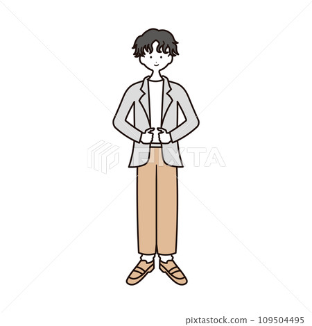 穿著商務休閒服的男士全身插畫素材 109504495