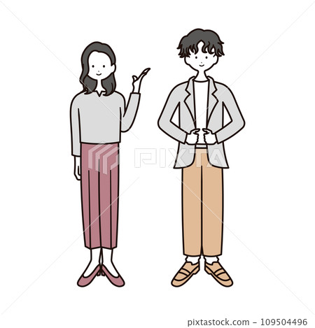 穿著商務休閒服的男女全身插畫素材集 109504496