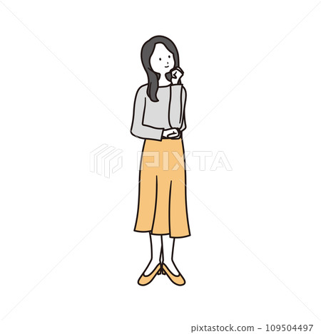 穿著商務休閒服的女人全身插畫素材 109504497
