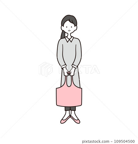 拿著環保袋的女人的全身插圖 109504500