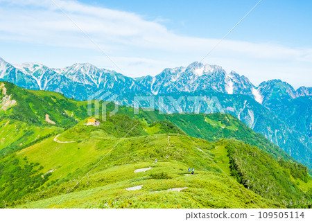 Climbing Mt. Jigatake in summer (Taneike Sanso - View towards Mt. Tsurugidake from the ridgeline of Mt. Jigatake south peak) Climbing Mt. Jigatake in summer (Taneike Sanso - View towards Mt. Tsurugidake from the ridgeline of Mt. Jigatake south peak) 109505114