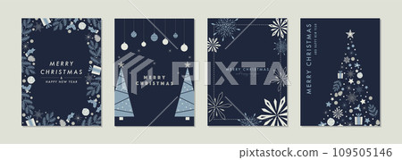Christmas card set frame background tree ornament stylish 109505146