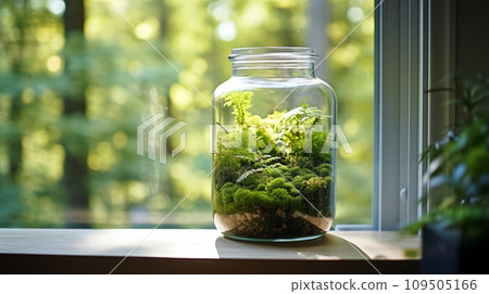 Moss terrarium by the window. AI generated image 109505166