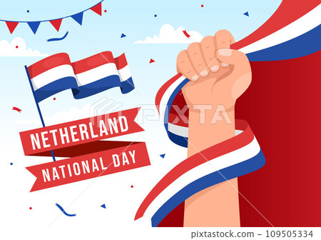 Happy Netherland National Day Vector Illustration with Netherlands Flag and Sky Blue Background in Flat Cartoon Design 109505334