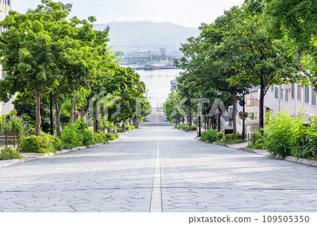 A popular tourist spot in Hakodate City, Hokkaido: ``Hachimanzaka'', a slope that leads to the sea A popular tourist spot in Hakodate City, Hokkaido: ``Hachimanzaka'', a slope that leads to the sea 109505350