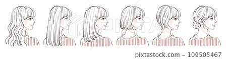 Illustration set of women with various hairstyles 109505467