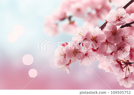 Cherry Blossom Sakura branches on Sky bokeh background 109505752