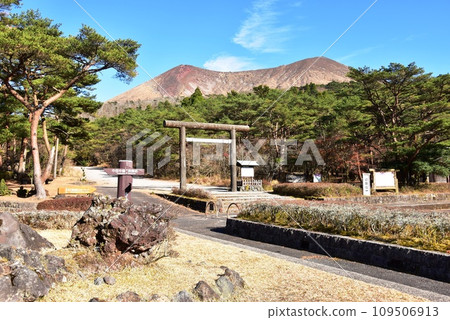 Kirishima City, Takachiho Riverside entrance torii gate of Kirishima Shrine old shrine ruins and Kirishima Mountain Ohachi Kirishima City, Takachiho Riverside entrance torii gate of Kirishima Shrine old shrine ruins and Kirishima Mountain Ohachi 109506913