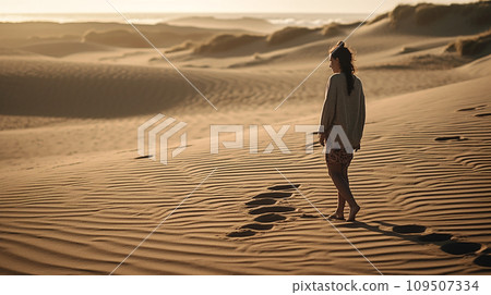 A woman walking in the desert Tottori Sand Dunes 109507334