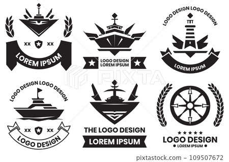 Ocean liner and water travel logo in vintage style 109507672