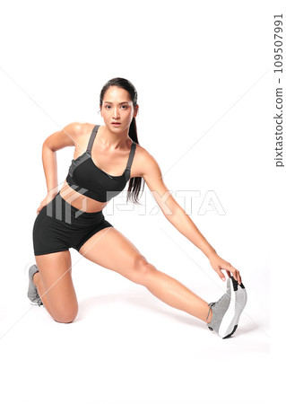 Beautiful young asian sport woman with sportswear ready for exercise on white background, Advertising sportswear and yoga wear, Healthy lifestyle, sport. 109507991