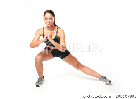 Beautiful young asian sport woman with sportswear ready for exercise on white background, Advertising sportswear and yoga wear, Healthy lifestyle, sport. 109507993