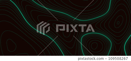 Abstract line background. Black topographic contour map concept. Neon green terrain outline pattern. Linear geographic design template wallpaper for poster, banner, print, leaflet. Vector illustration Abstract line background. Black topographic contour map concept. Neon green terrain outline pattern. Linear geographic design template wallpaper for poster, banner, print, leaflet. Vector illustration 109508267